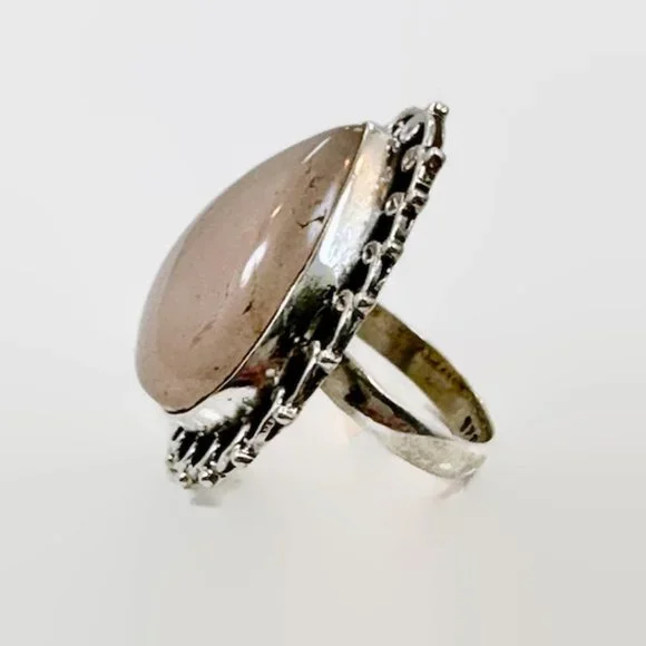 Rose Quartz Ring, Sterling Silver, Big Statement, Size 5 3/4, Vintage Ring, NOS, - Picture 4 of 6